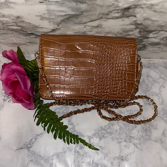 Bebe Fabiola Stamped Crocodile Crossbody Mini/Hand Bag Camel Brand - Picture 4 of 11